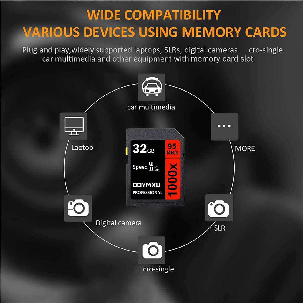 BOYMXU Professional 32GB Class 10 U3 Memory Card - Up to 95MB/s for Cameras & Camcorders - Red/Black