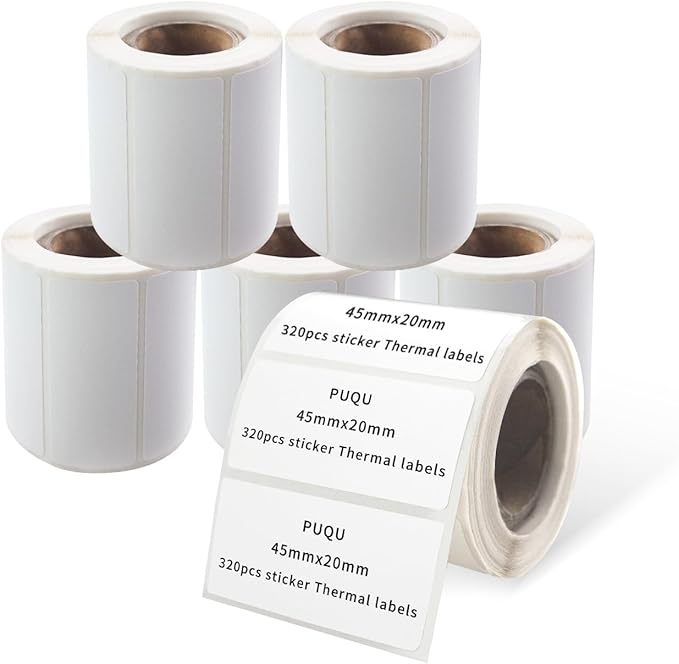 PUQU 30x15mm Direct Thermal Sticker Labels, Self-Adhesive All-Purpose Label Maker Tape, Compatible with AQ Series Label Printer, Refills Standard Laminated Office Labeling, 6 Rolls, 2400 Labels