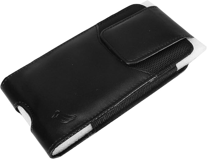 Leather Cellphone Holster for iPhone 11 Pro Max, XS Max, 8/7 Plus, Vision Plus, Nokia C210, Galaxy A53, S23+, TCL 30Z - Vertical Case Waist Carrying Pouch with Belt Clip/Loops, Black