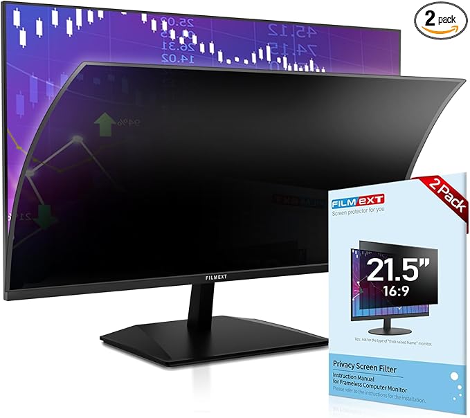 FILMEXT [2 Pack 21.5 Inch Computer Privacy Screen Filter for 16:9 All-in-One Desktop/Frameless Monitor- Removable Blue Light UV Blocking Privacy Shield for Thin Bezel Computer