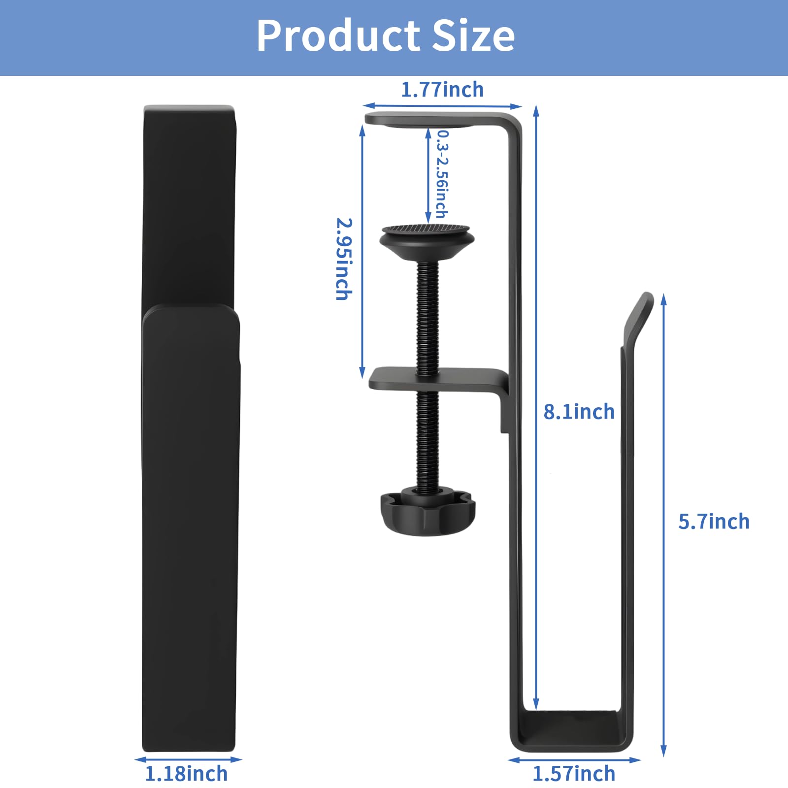 LUKETURE Adjustable Side Laptop Mount, No Drill Laptop Holder, Under Desk Storage, Clamp-On Laptops Stands, Desk Side Mount for Laptops, Mac mini, Keyboard with Anti-Scratch Silicone