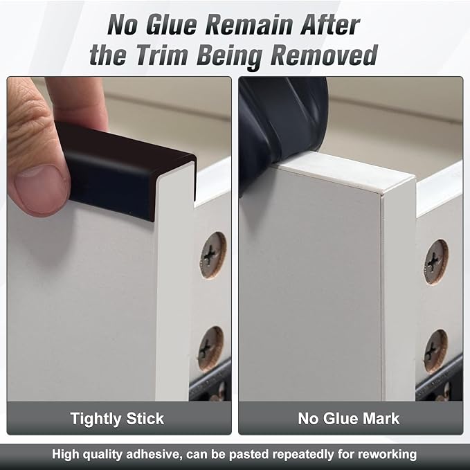 Rubber Edge Trim, 1-1/2 inch Wide U Channel Edge Trim, Big Size U Shaped Trim, Self Adhesive Edge Banding for Plywood, Woods, Doors, Shelf, Cabinet, Countertop, Length 20Ft, Black Gloss Finish