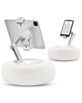 Viozon Tablet Stand Pillow, Compatible with 4.7"-13" Phone/Tablet, iPad, iPhone, Samsung, Google, Kindle, 360°Adjustable Phone Holder for Bed with Soft Plush Fabric, and Detachable Bowl, White