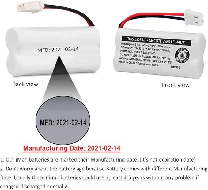 iMah BT162342/BT262342 2.4V 300mAh Ni-MH Cordless Phone Battery Pack, Also Compatible with BT183342/BT283342 AT&T BL102-3 EL52351 TL90070 VTech CS5119 DS6511 DS6722 LS6305 Handset, 3-Pack