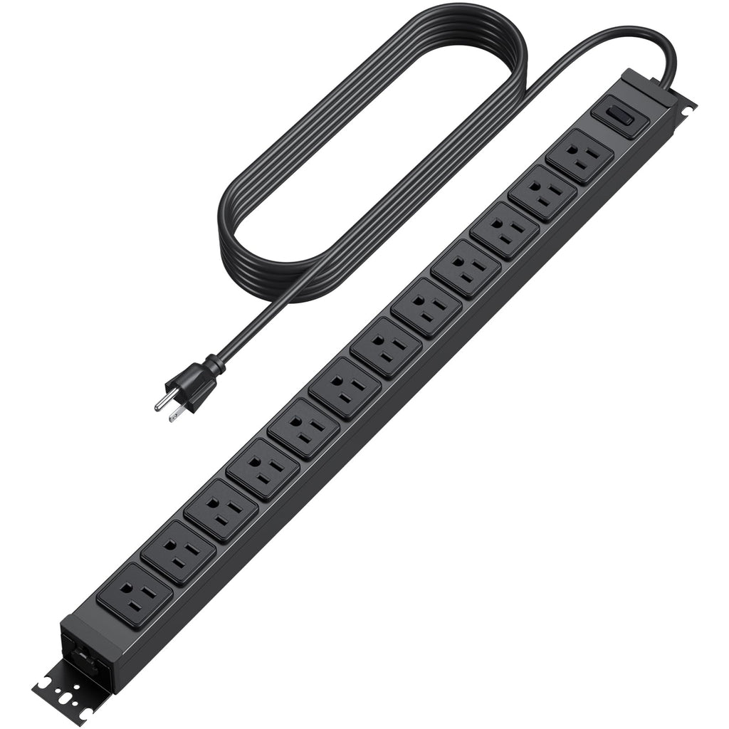 HHSOET 360° Rotating 12 Outlet Mountable Power Strip, Aluminum Alloy Long Power Strip,1200J, Heavy Duty Wall Mount Surge Protector with Switch, 3ft Power Cord