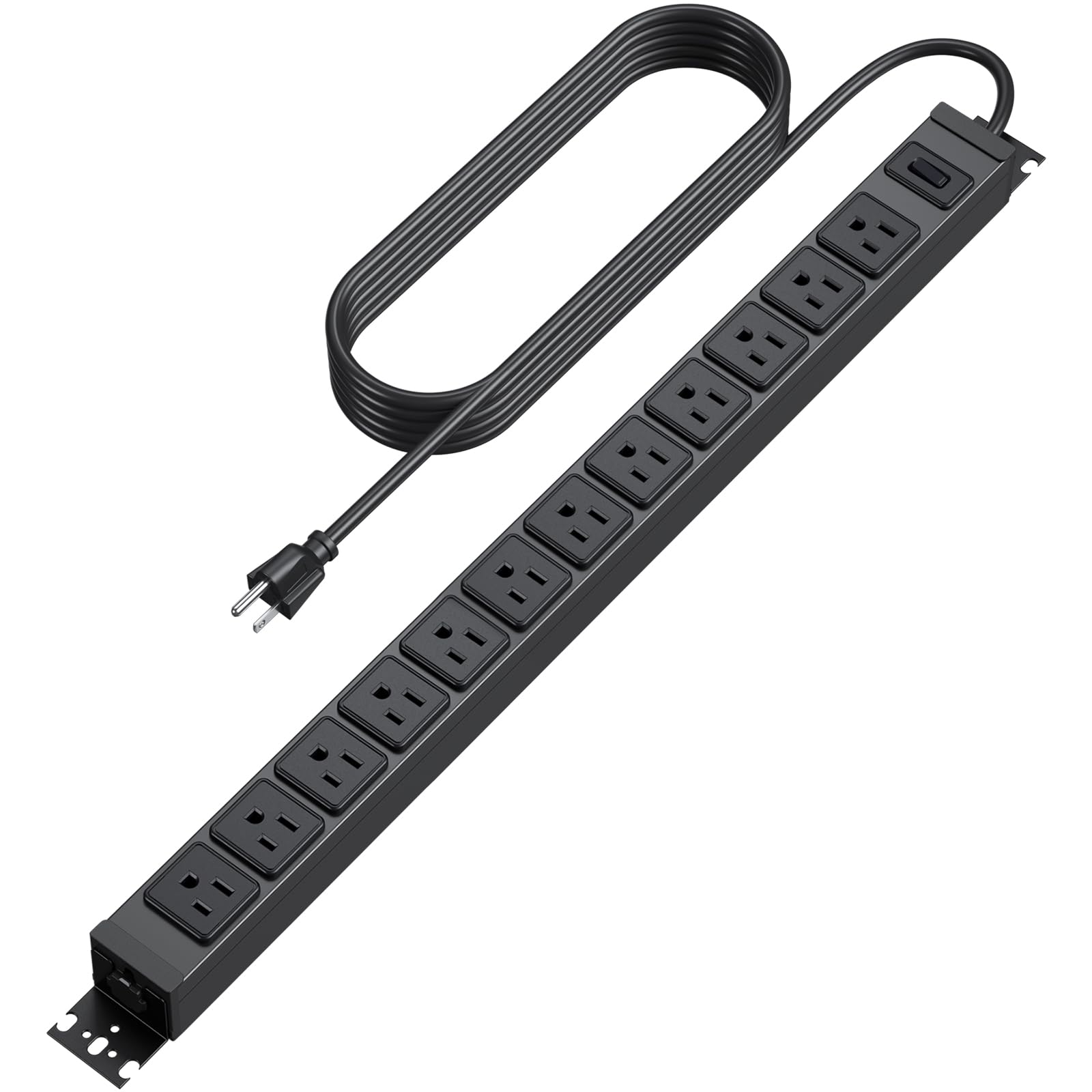 HHSOET 360° Rotating 12 Outlet Mountable Power Strip, Aluminum Alloy Long Power Strip,1200J, Heavy Duty Wall Mount Surge Protector with Switch, 3ft Power Cord