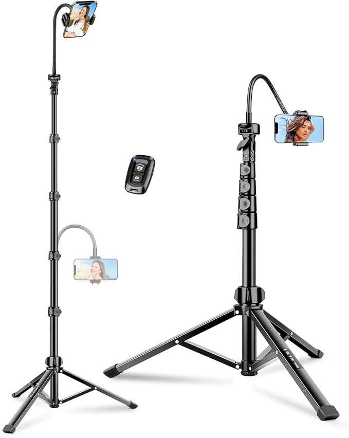 86" Tripod for iPhone, Stable & Tall Phone Tripod with Remote and Flexible Gooseneck for Video Recording/Watching/Cooking/Fitness/Vlogging