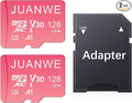 JUANWE 128GB Micro SD Card 2 Pack microSDXC Memory Card with SD Adapter C10 U3 A1 V30 Memory Card TF Card Pink, 128GB