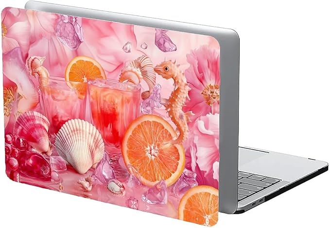 Compatible with MacBook Air 13.3 13.6 Inch Case 2022 2021 2020 2019 Plastic Hard Shell Case Cover,13.6 Air (A2681) M2 2022, Pink Floral with Sea Shells