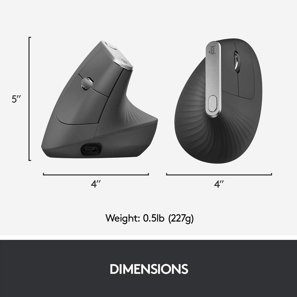 Logitech MX Vertical Wireless Mouse Ergonomic Design - Graphite