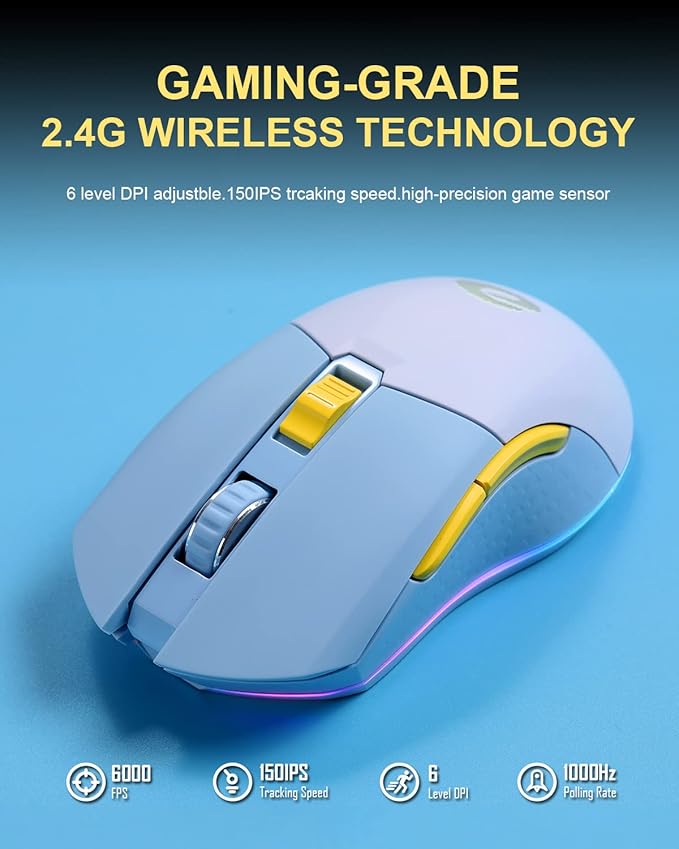 DAREU Wireless Wired Gaming Mouse Dual-Mode Rechargeable 7 Programmable Buttons,10K DPI,RGB and 7 Adjustable DPI Levels up to [150IPS] [1000Hz Polling Rate] for PC Notebook Mac