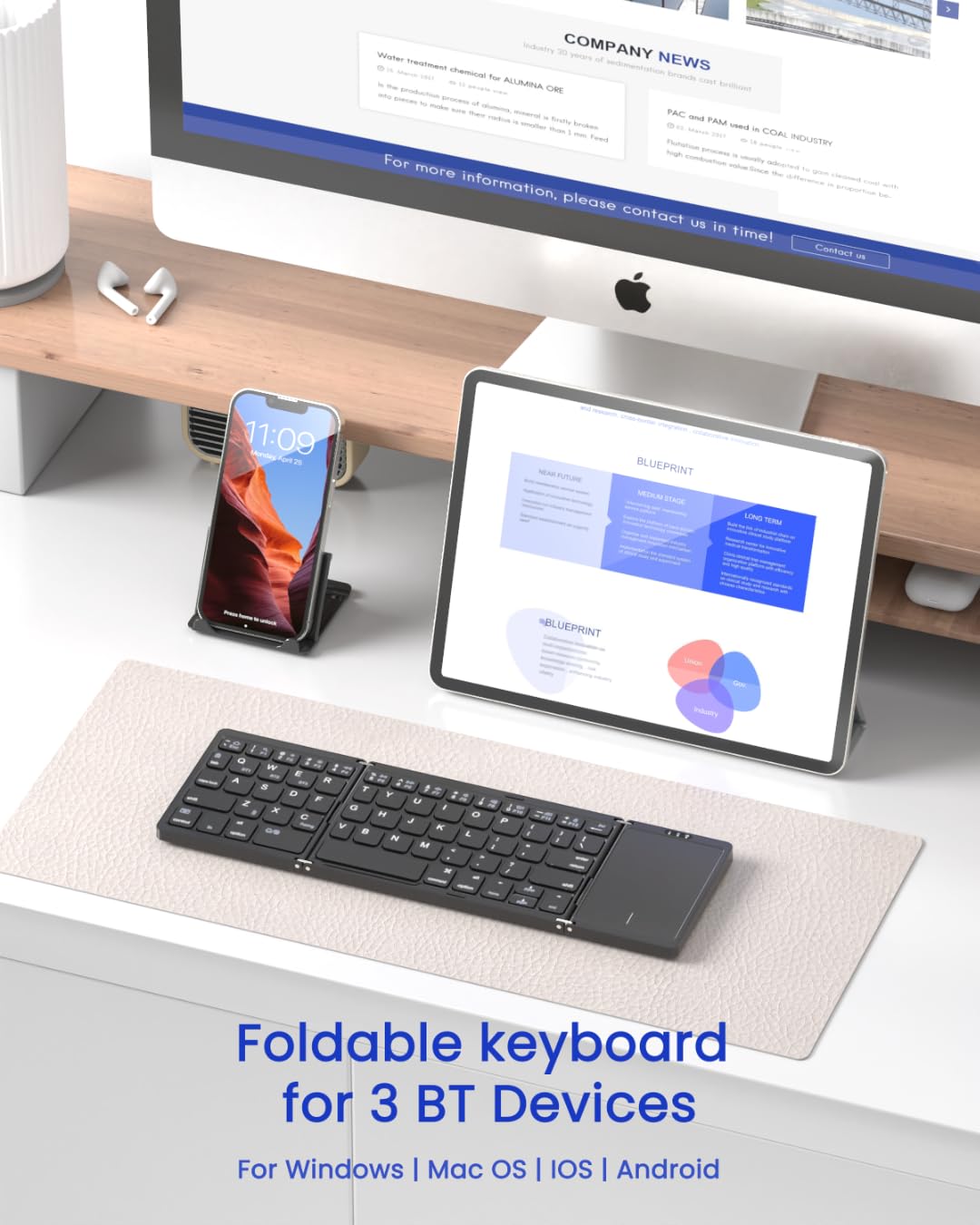 Artciety Foldable Bluetooth Keyboard, Folding Portable Wireless Keyboard with touchpad,Travel Pocket Keyboard for iOS Android Windows Mac Smartphone Tablet & Laptop, Sync Up to 3 Devices, Black