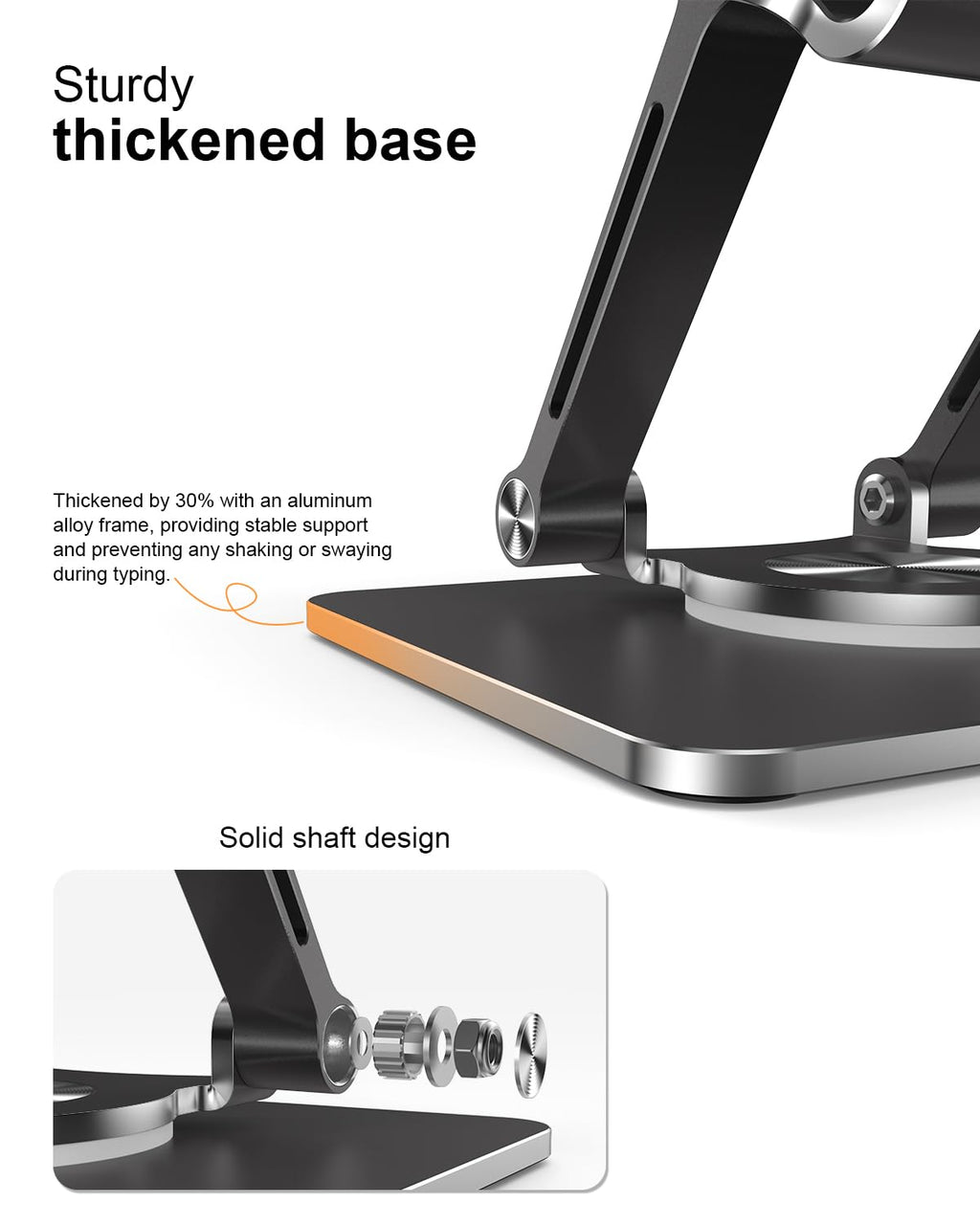 Orlian Tablet Stand Holder with Thickened 360°Rotating Base Dual Rod Adjustable 5.8-12.9”Aluminum Stand