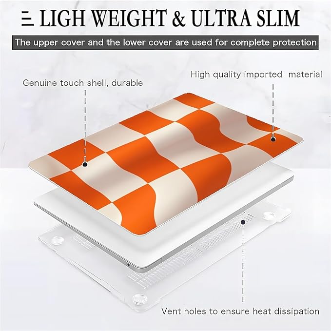 Compatible with MacBook Air 13.3 13.6 Inch Case 2022 2021 2020 2019 Plastic Hard Shell Case Cover,13.3 Pro(A1706/A1708/A1989/A2159/A2289/A2338), Orange and White Checkered Flag