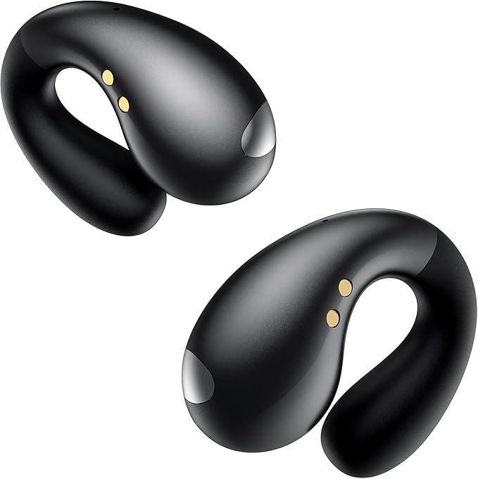 Ultra Open Ear Earbuds - Ergonomic Clip-On Earbuds, Bone Conduction Over-The-Ear Headphones with Waterproof Design and Secure Fit for Small Ears, Obsidian Black