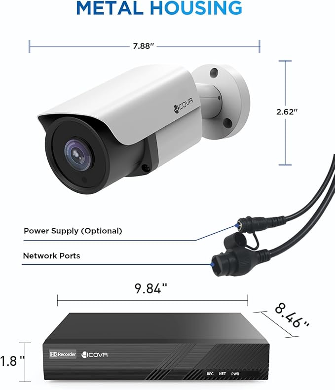 4COVR 4K Surveillance & Security Camera System, 8CH NVR 2TB HDD, AI Human Vehicle Detection, 8X 8MP Commercial IP67 PoE IP Bullet Camera Built-in Mic with Night Vision, 24/7 Recording, LY37EX8M0808