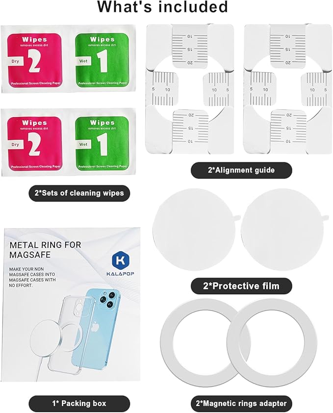 for Magsafe Magnet Sticker 2 Pack,Compatibile with MagSafe Accessories/Charger/Mount/Wallet/Case/Kindle for New iPhone 16/15/14/13/12/11, Pixel 9, Samsung Galaxy Z Fold/Z Flip/S and More