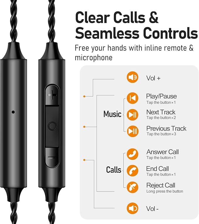 Vibes 202M Wired Earbuds - HiFi in Ear Monitor Headphones - Noise-Isolating Ear Buds w/ Mic - Clear Sound, Deep Bass & Comfort-Fit Gaming Earphones - MMCX to 3.5mm & Silver Plated Cord, Carrying Case