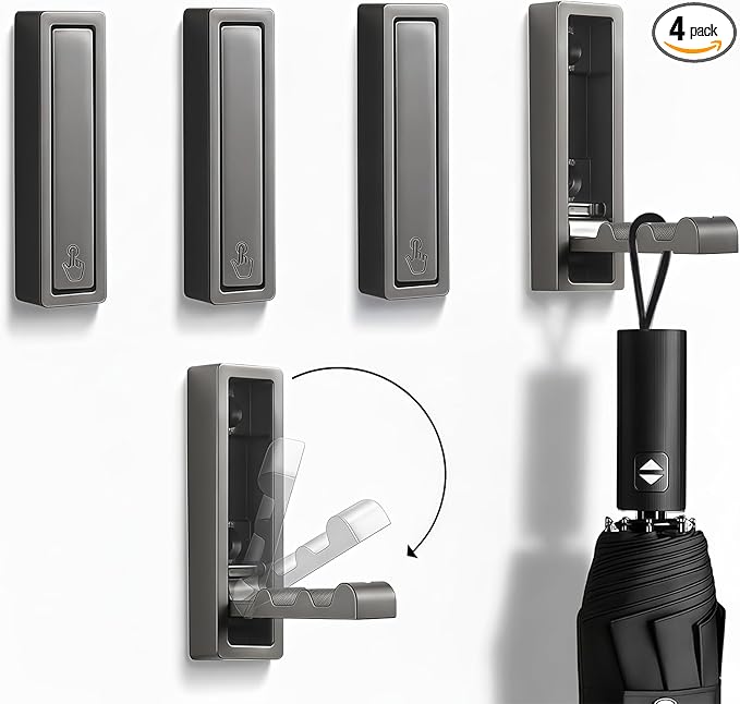 Folding Wall Hooks,4 Pack Rustproof Zinc Alloy Folding Coat Hooks,Heavy Duty Foldable Gold Wall Hooks for Hanging Clothes,Hat,Towel,Bathrobe,Key,Bag,Backpack (Gray)