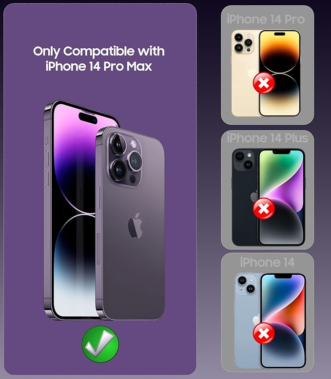 Magnetic for iPhone 14 Pro Max Case, Compatible with MagSafe, Built-in Camera Lens Protector, Logo View, Military Grade Drop Proof Phone Case Cover, Purple