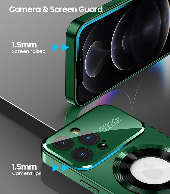 Magnetic for iPhone 12 Pro Max Case, Compatible with MagSafe, Built-in Camera Lens Protector, Logo View, Military Grade Drop Proof Phone Case Cover, Green