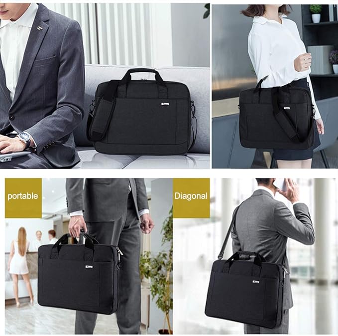 Voova Laptop Bag Case 17 17.3 Inch Computer Sleeve Messenger Bag with Shoulder Strap Expandable Waterproof Large Capacity Business Briefcase for Work Travel Fit 17-18” Laptop, Men Women, Black