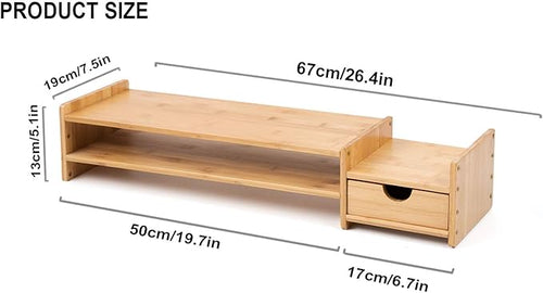Bamboo 2-Tier Monitor Stand Riser with Drawers, Desktop Organizer for Laptop, Computer, Printer, Cellphone - Reduce Neck & Eye Strain, Office & Home Use