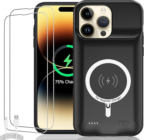 Battery Case for iPhone 13 Pro Max, Upgraded 12000mAh Rechargeable Portable Extended Battery Pack Supported Qi Wireless Charging Case Compatible with iPhone 13 Pro Max (6.7 inch) Charger Case (Black)