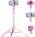 UBeesize 72" Phone Tripod & Selfie Stick, Camera Tripods Stand with Wireless Remote and Phone Holder,Compatible with iPhone Android Phone, Perfect for Selfies/Video Recording/Live Streaming Pink