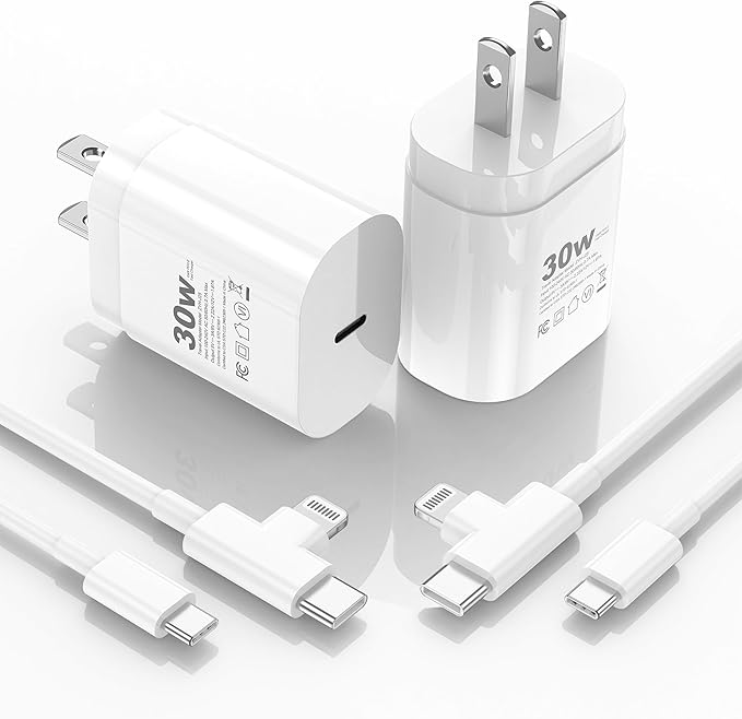 [2025 Upgraded] 30W iPhone 16/15/14/13/12 Charger Fast Charging Block with 6FT Long C to Type C& Lightning Cable 60W.Fast Charging for All iPhone/iPad and Galaxy Series (White 2)