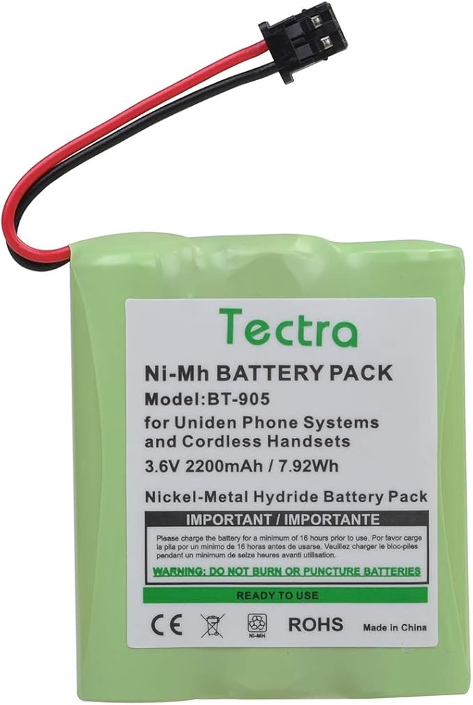 Tectra 2-Pack BT-905 Cordless Phone Battery for Uniden BT905 BT-800 BT-1006 BBTY-0444001 BBTY-0449001 Panasonic P-P501 P-P508 AT&T 200 24032 Cordless Telephones