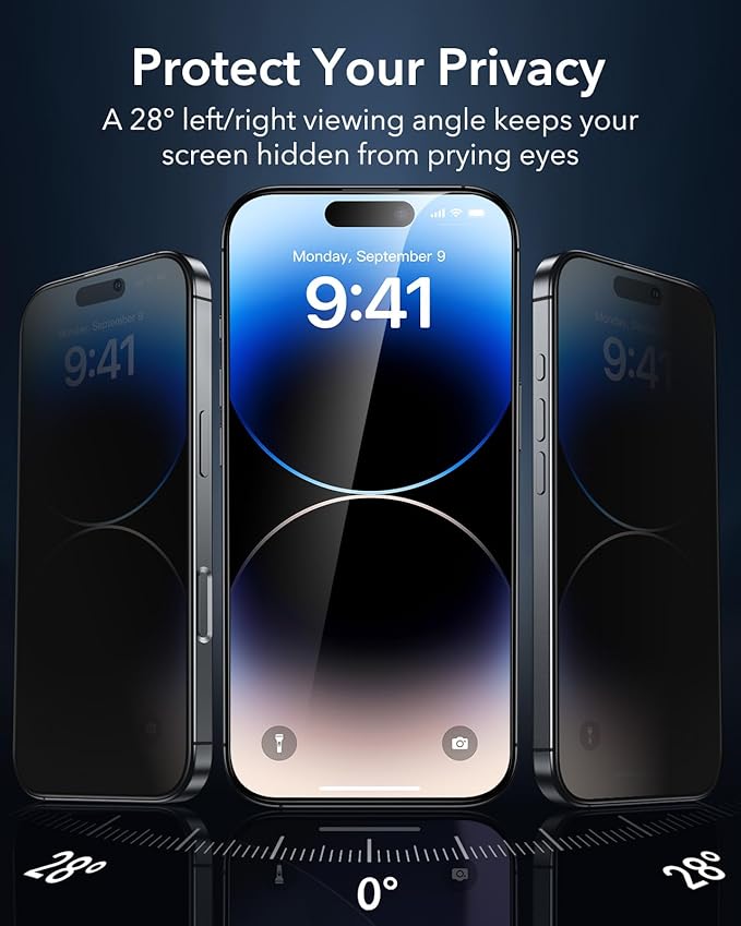 ESR 3 Pack for iPhone 14 Pro Max Privacy Screen Protector, Anti-spy Tempered-Glass Privacy Screen Protector with Flawless Fit Tray