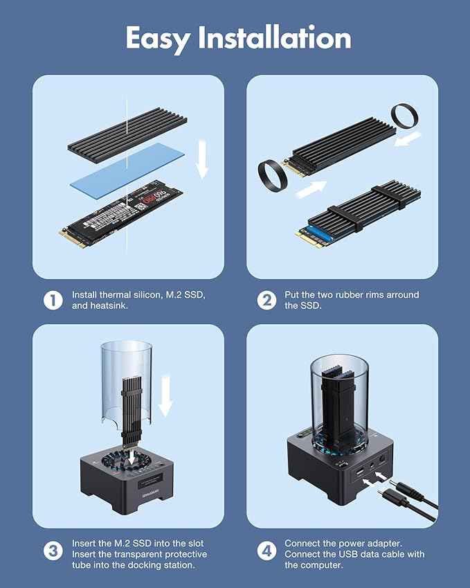 GRAUGEAR NVMe M.2 SSD Duplicator Dual-Bay Offline Clone Tool-Free, 20Gbps USB C to M.2 SSD Drive Cloner Docking Station Adapter Enclosure for M2 SSD Hard Drives M-Key