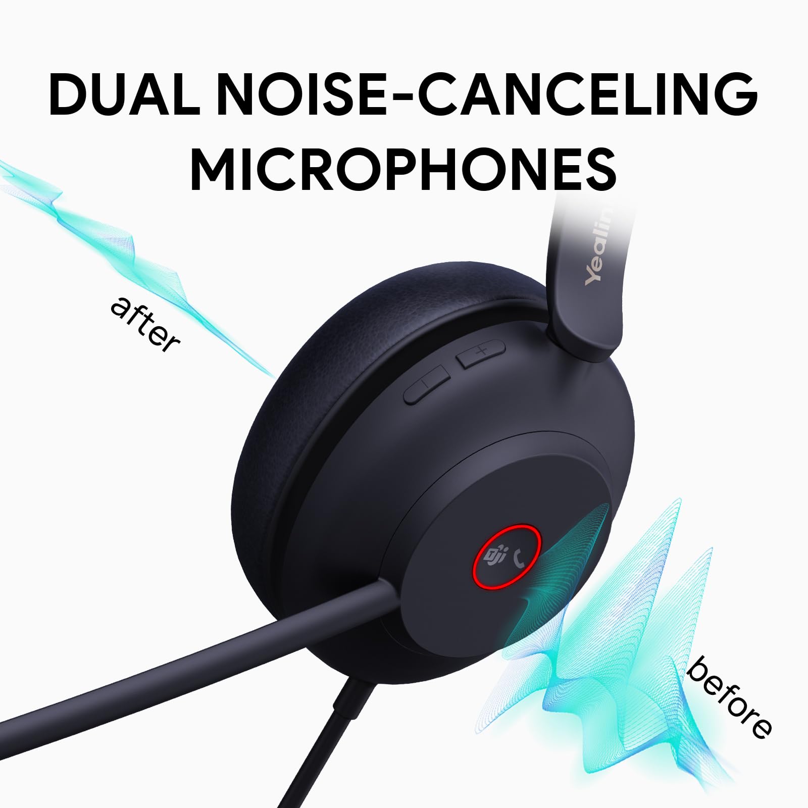Yealink UH37 USB Headset with Microphone for PC Laptop - Headphones with Noise Cancelling Microphone for Computer,On-Ear Wired Office Call Center Headset Mono