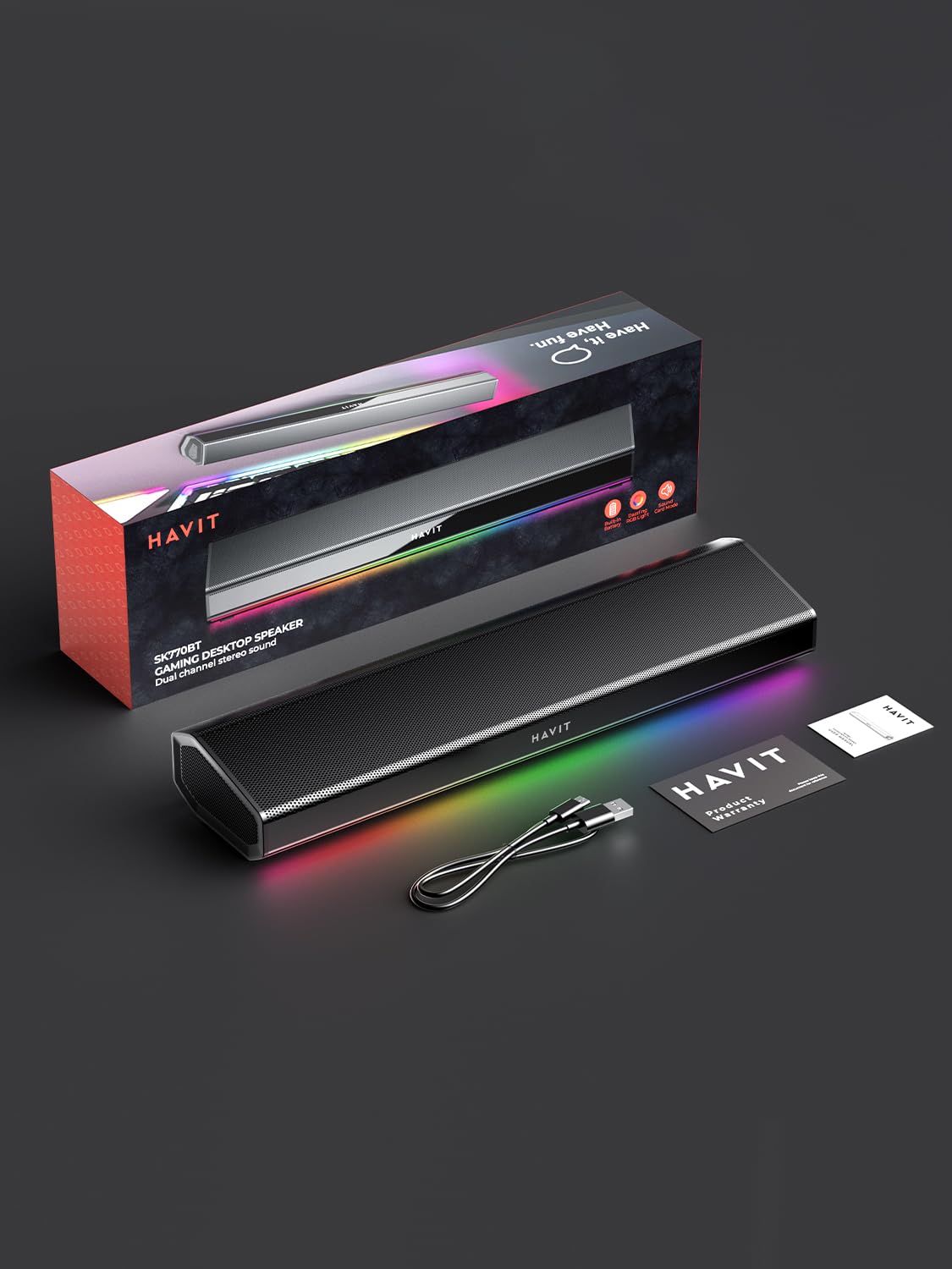 havit Computer Speakers for Desktop PC, Bluetooth 5.3 Pc Soundbar with Dynamic LED Light, HiFi Stereo, Poratble Bluetooth Speaker, Gaming Speakers for PC, Laptop,Tablet