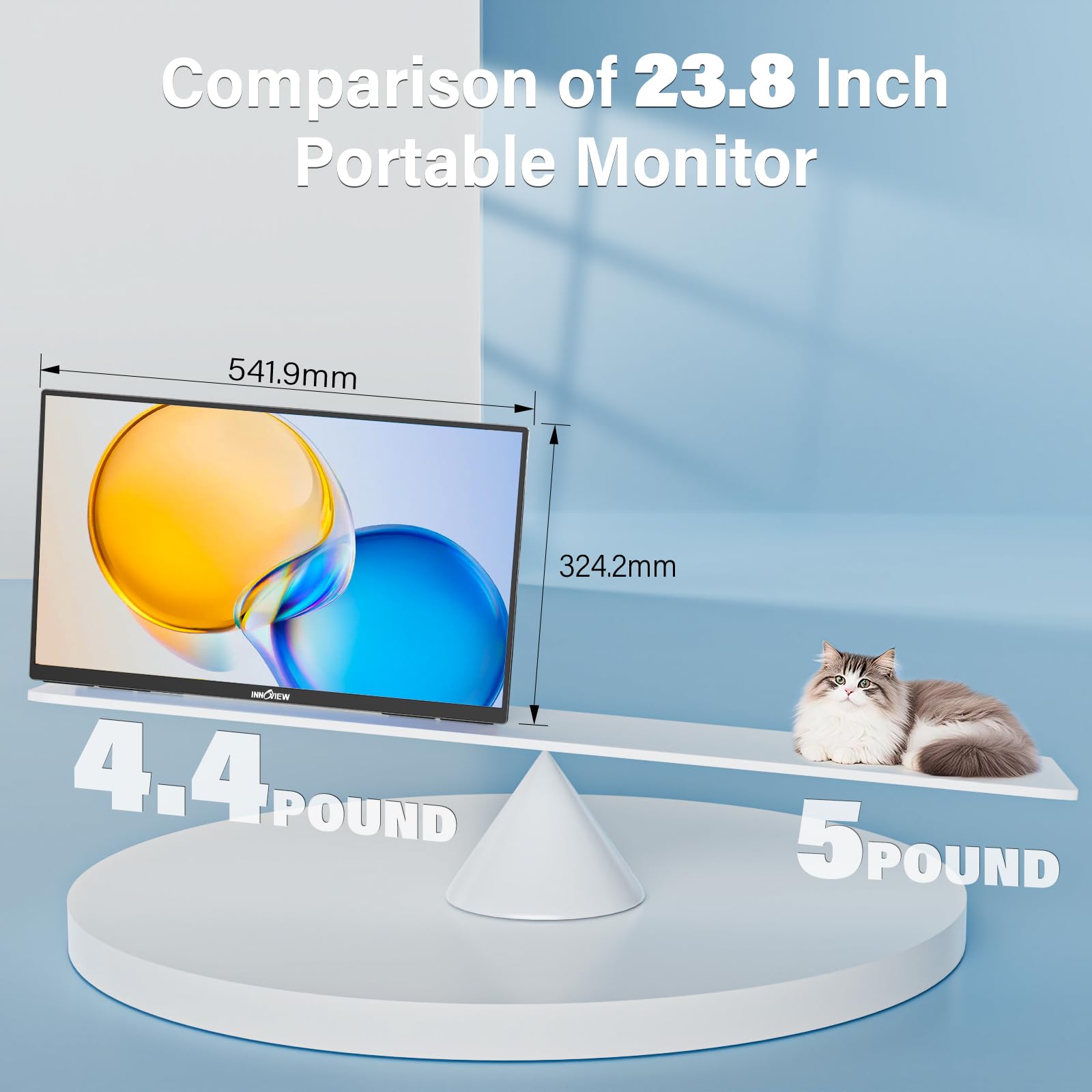 Innoview 23.8” 4K Large Portable Monitor, UHD (3840*2160) 100%sRGB IPS Speakers USB-C HDMI Work Home Second Monitor W/180°Adjustable Stand for Laptop, Desktop, Macbook, Phones, Tablet, PS5/4, Switch