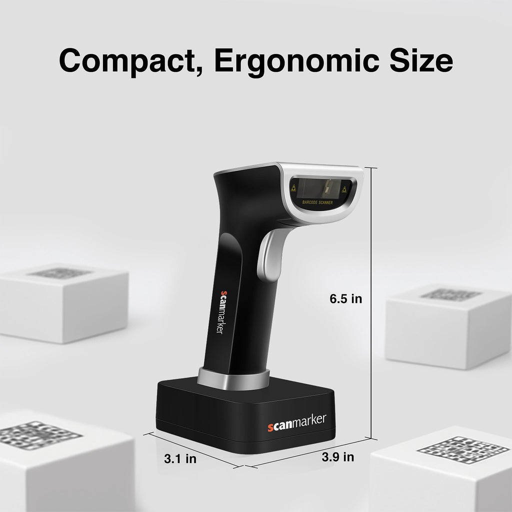 Scanmarker 1D/2D Barcode Scanner Wireless – Boost Speed & Accuracy with Bluetooth Barcode Scanner & 2.4G Modes – Handheld QR & Wireless Barcode Scanner with Charging Stand for Laptop, iOS & Android