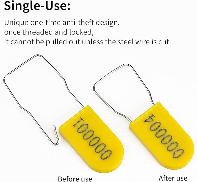 50PCS Plastic Padlock Security Seals Metal Wire Padlocks Electric Meter Seal Disposable Anti-Tamper Lock Numbered Anti Tamper Tag Hasps Yellow