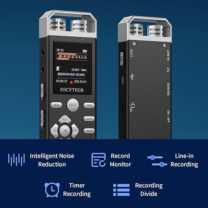 80GB Digital Voice Activated Recorder 1536KBPS Audio Voice Recorder with Playback Recording Device Dictaphone Sound Tape Recorder with Password Protection for Lectures,Meetings