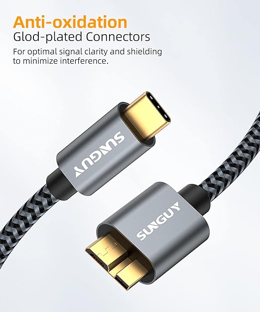 SUNGUY 10Gbps Micro B to USB C Hard Drive Cable 1FT, USB 3.1 USB C to Micro B, High-Speed External Hard Drive USB C Cable for iPhone 16 15 Pro/Pro Max, MacBook Pro/Air, WD Toshiba Westgate Seagate