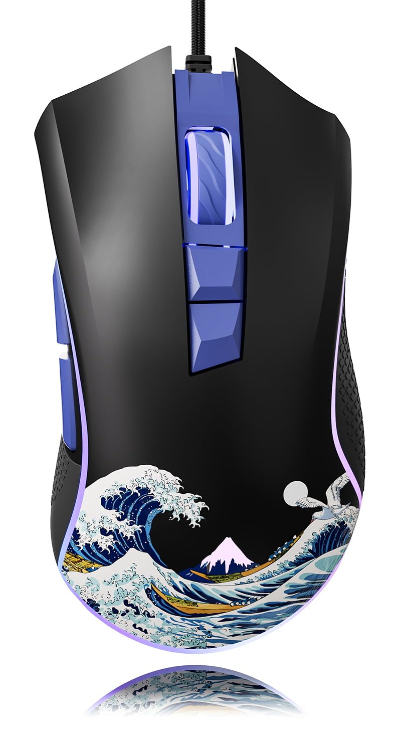 XVX Wired Gaming Mouse, 12000 DPI RGB Mouse with 12 Backlit Modes & 7 Macro Buttons, PC Gaming Mice Support DIY Keybinding, Gamer Computer Mice for Laptop PC Mac Windows, Kanagawa