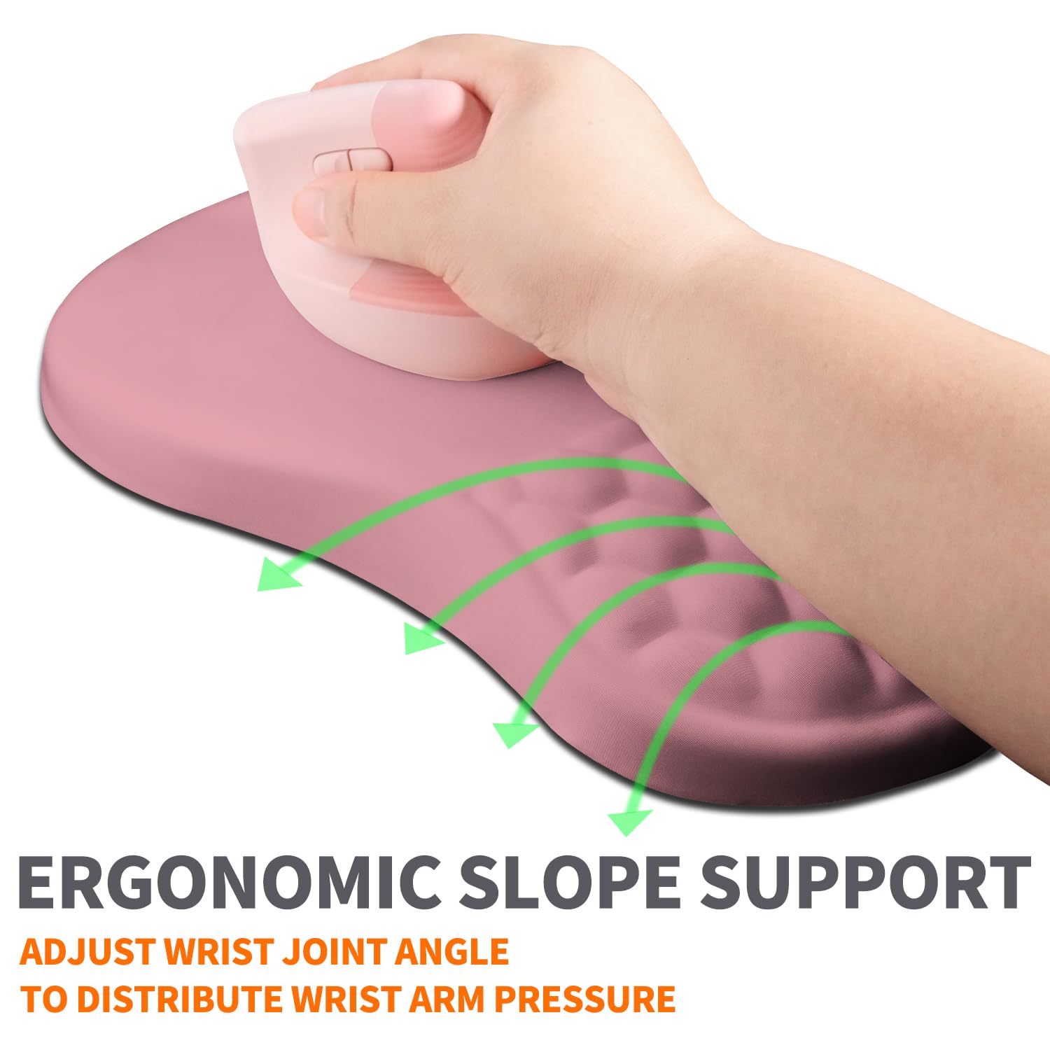 Armanza Ergonomic Joint Wrist Support Mouse Pad with Memory Foam Cushion Massage Bump, Carpal Tunnel Pain Relief Mousepad Slope Design for Wrist Rest, 11.8x7.9 in, RosyBrown