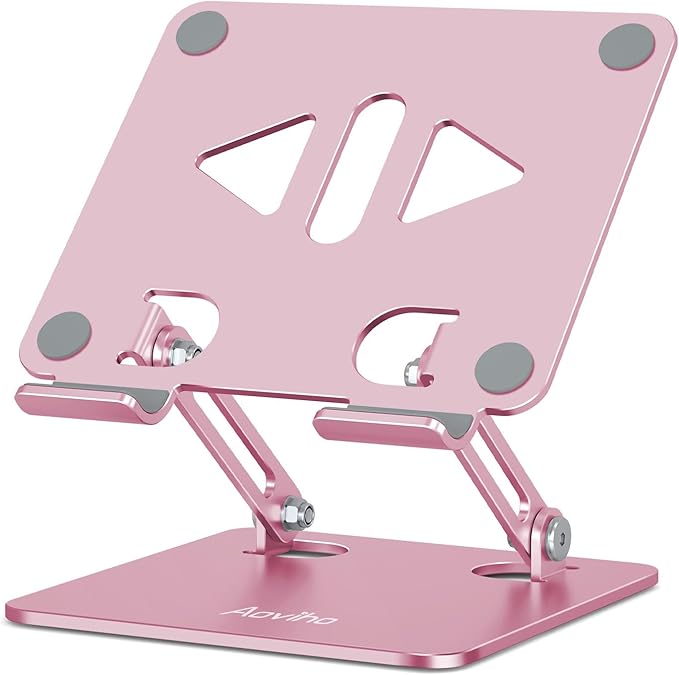 Tablet Stand Holder for Desk, Adjustable Desktop Tablet Holder, Foldable Aluminum Tablet Mount for iPad pro 12.9, iPad Air Mini, Samsung Galaxy Tabs Z Fold Kindle Fire,4-12 inch, Rose Gold