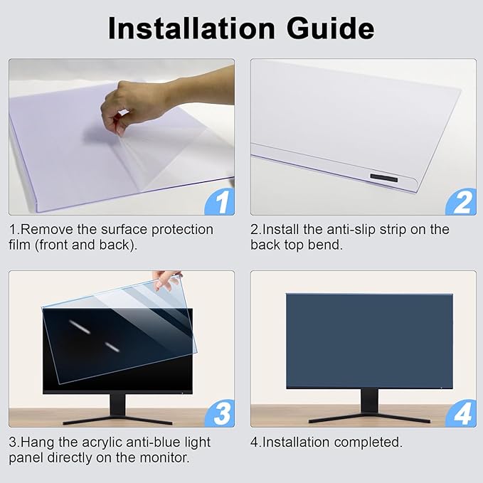 27-28 Inch Blue Light Filter for Computer Monitor, Computer Screen Blue Light Blocker Panel (24.8''x14.6'') for Widescreen Desktop LCD TV PC Monitor, HD Not Anti-Glare