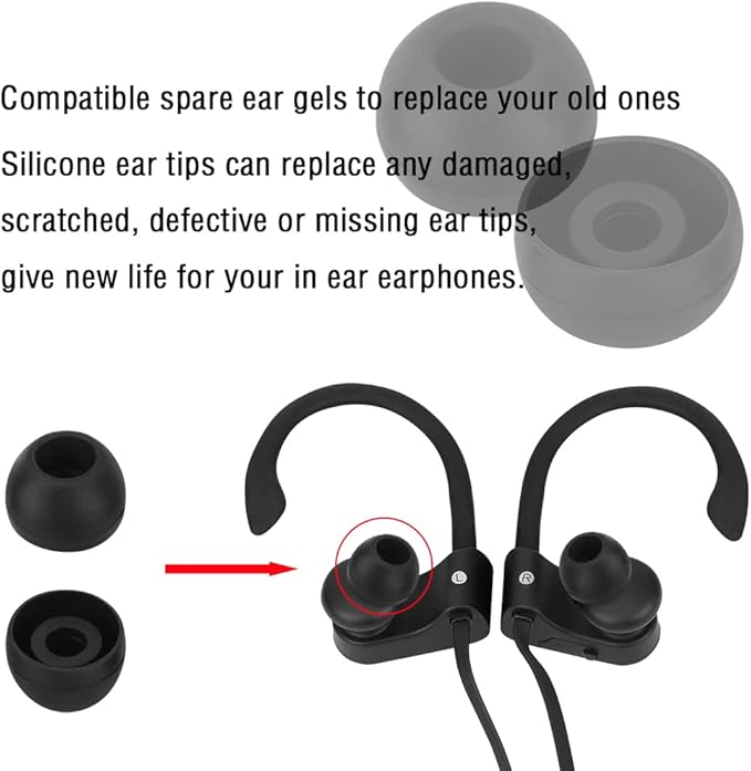 Silicone Earbud Tips Replacement Ear Tips for in- Ear Headphones Rubber Tips Ear Buds Replacement Earbuds Tips 9 Pairs S M L, Black