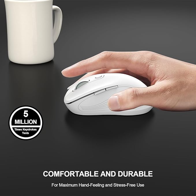 WisFox 2.4G Wireless Mouse for Laptop, Ergonomic Computer Mouse with USB Receiver and Type-C Adapter, 3 Adjustable Levels DPI, 6 Button Cordless Wireless Mice (White)
