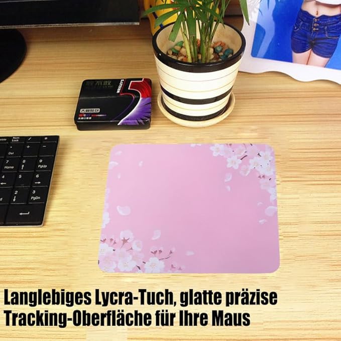 Mouse Pad, Gaming Mouse Pad, Non-Slip Rubber Base Mouse Mat with Designs for Laptop, Computer & Office, 9.5 x 7.9 x 0.12 inches (Pink Flower)