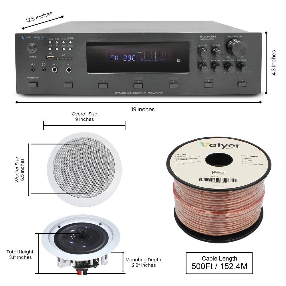 Vaiyer Home Audio System Kit, 6-Channel 6000 Watts Bluetooth Amplifier