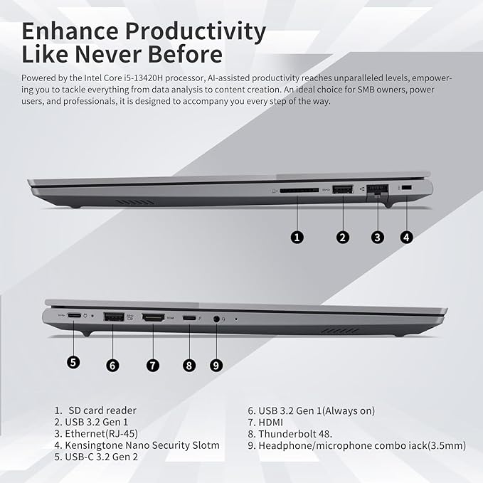 Lenovo ThinkBook 16 Business Laptop, 16" FHD+ Display, 8-Core Intel i5-13420H, 32GB DDR5 RAM, 1TB SSD, HDMI, SD Card Reader, Wi-Fi 6, Windows 11 Pro, Bundle with Targus USB-C 100W Docking Station