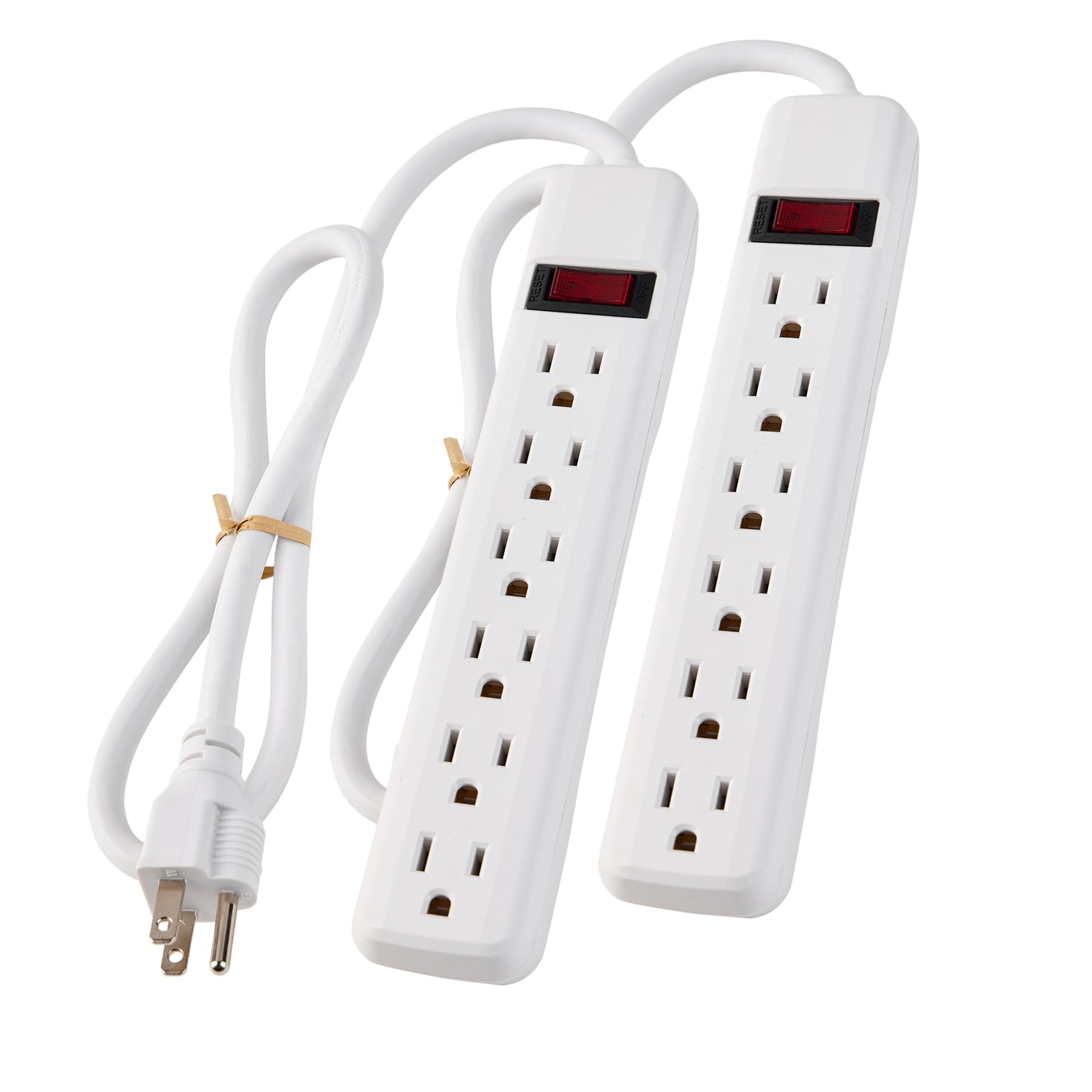 PowerEnvy 6-Outlet Surge Protector 2pk – 250 Joules, 2ft Cord, 15A/125V, 1875W Max – Right Angle Plug, Black – Home, Office, & Electronics Protection